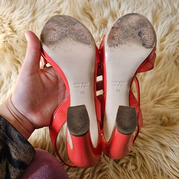 Miu Miu Orange Patent Leather Strappy Heels Size 39 - Picture 6 of 9